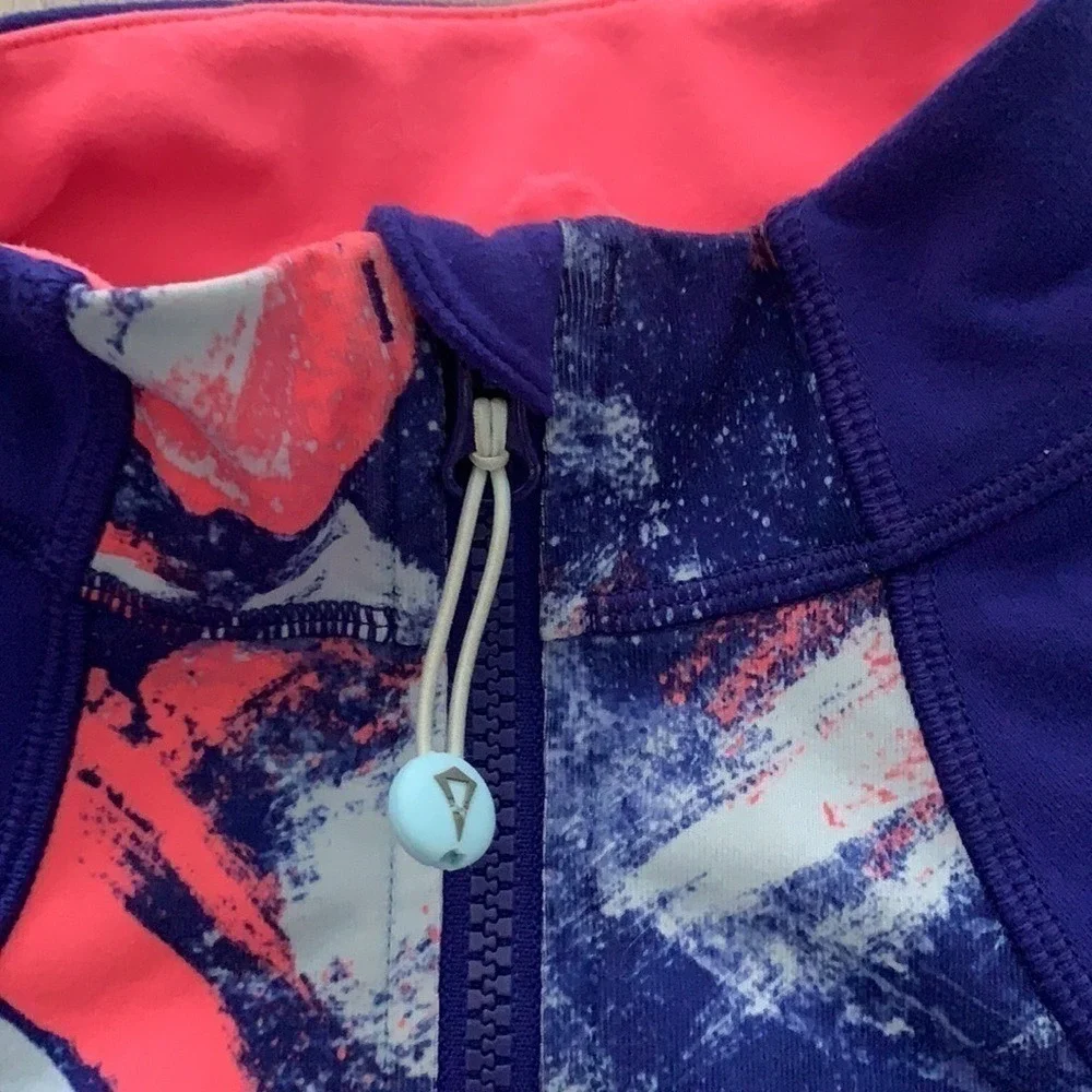 Ivivva Girls Purple Printed Full Zip‎ Athletic Jacket Size 10 Thumbholes